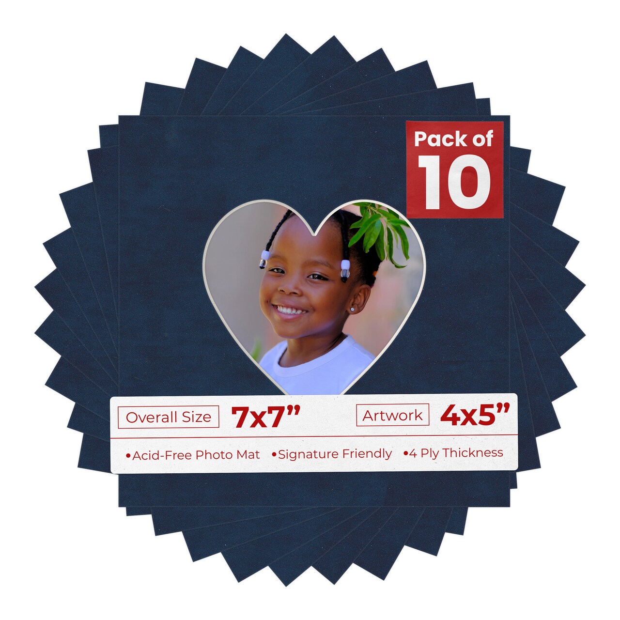 Navy Suede Mat Board for 7x7 Frames - Heart Opening for 4x5 Photos